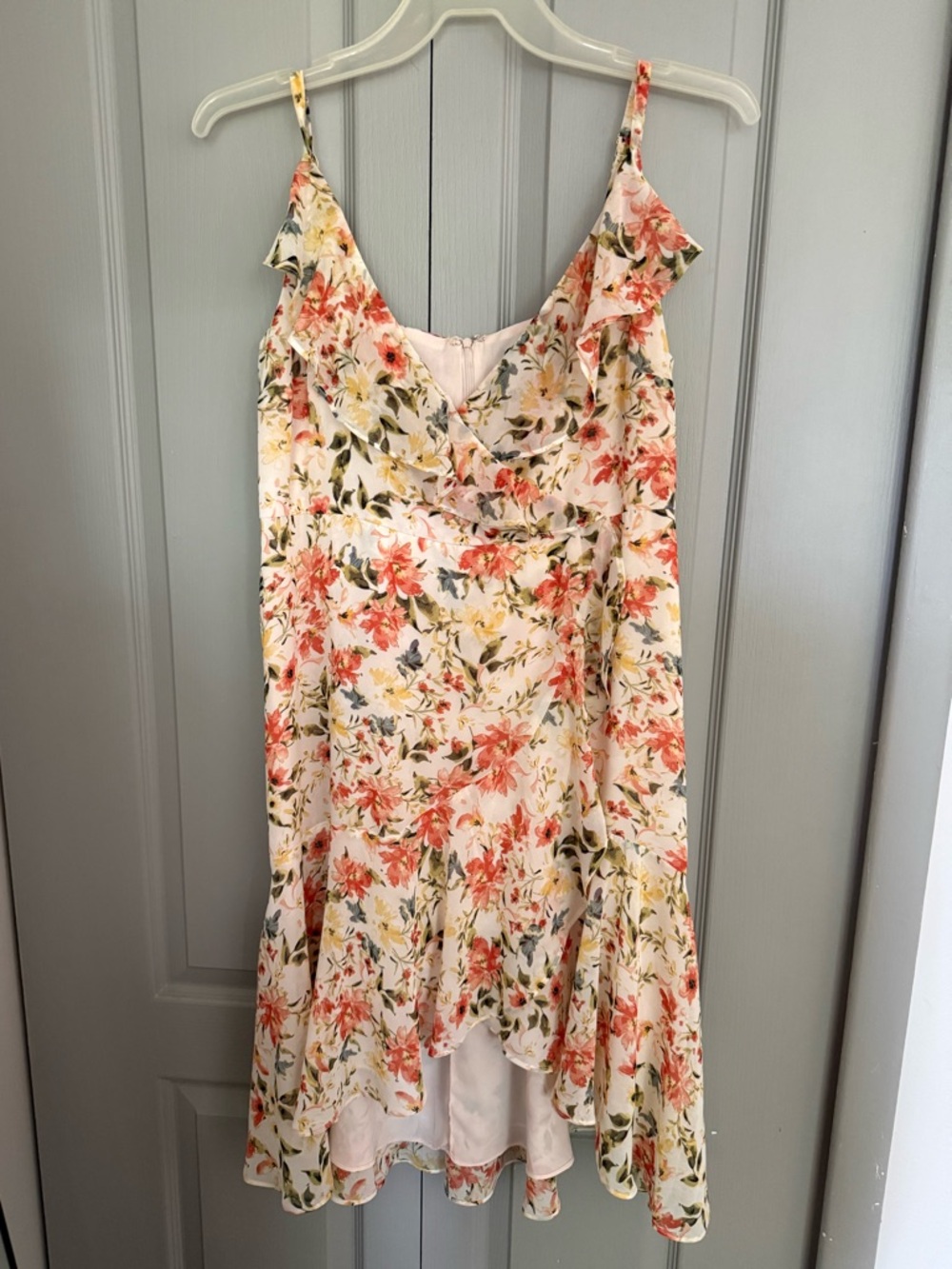 MSK Coral and Cream Floral High-Low Slip Dress